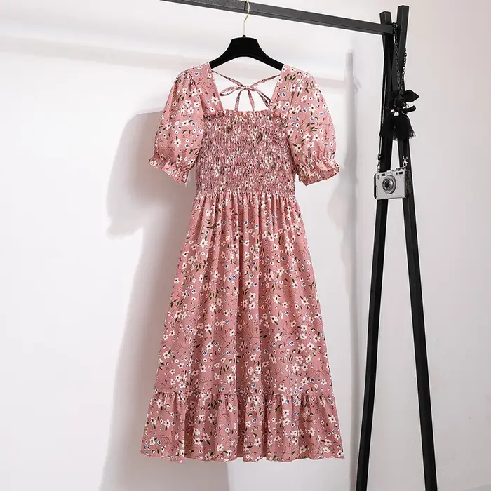 Robe d'été plissée en mousseline de soie pour femmes