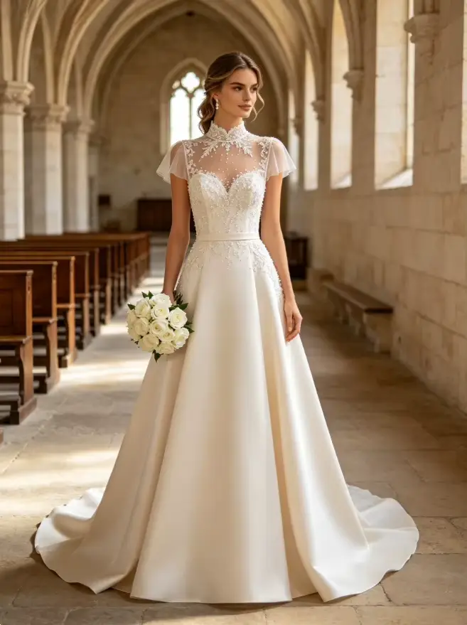 Robes de mariée de luxe personnalisées à manches courtes