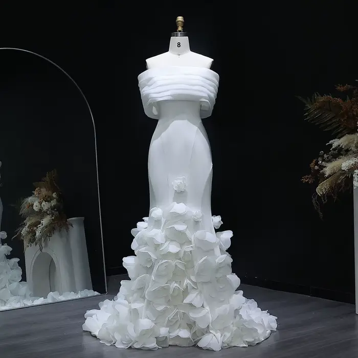 Sharon Said – robe de soirée blanche, épaules dénudées, avec fleurs 3D, style sirène, pour femmes, r