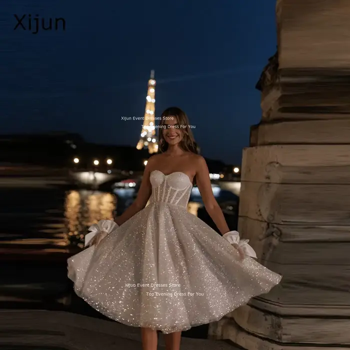 Xijun paillettes longues Robes De mariée chérie sans manches