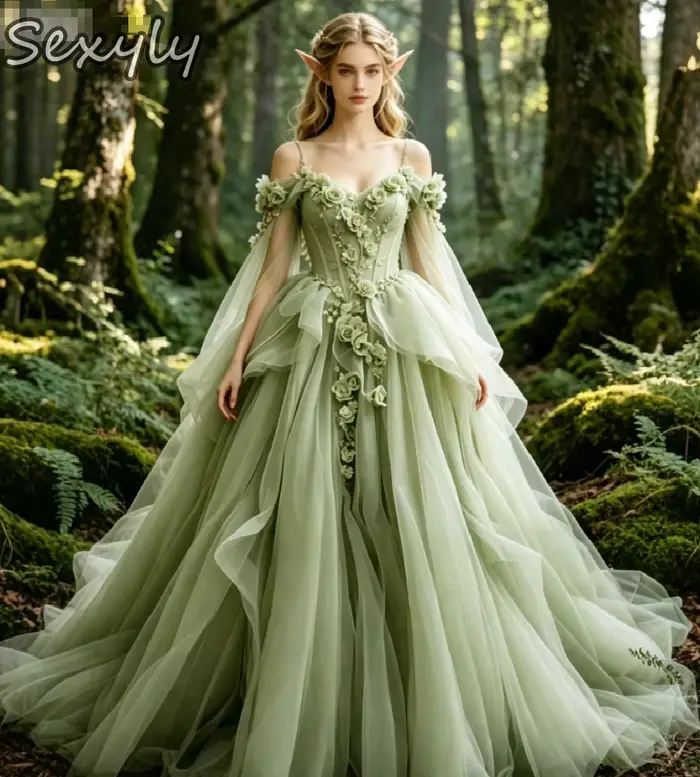Robe de mariée féerique rose poudré