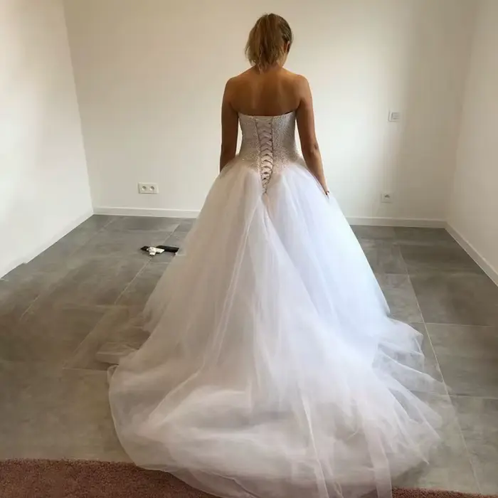 Robe de mariage Sweetheart en polyester avec décolleté "MON AMOUR" pour femmes - coupe sirène, sans manches, idéale pour bal, photos de voyage et événements spéciaux