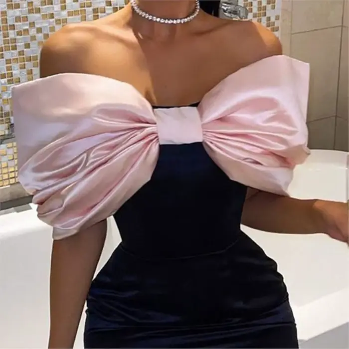 Robe élégante et douce avec nœud papillon pour femmes, polyester, coupe moulante, décolleté en arc, mode banquet, printemps automne 2025