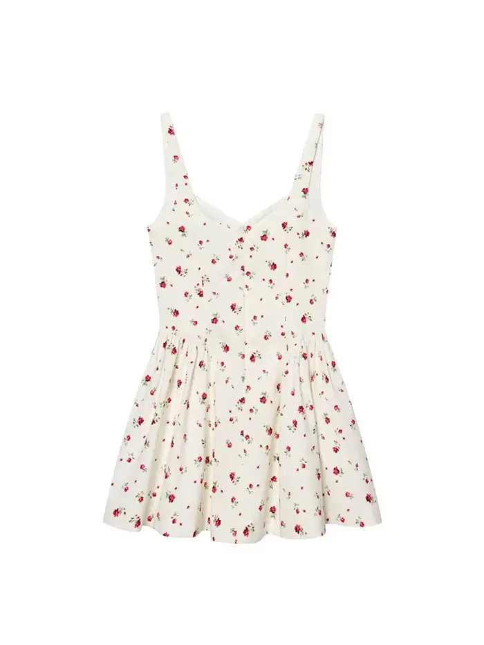 Robe courte élégante à bretelles larges pour femmes imprimé floral style français coupe amincissante et tendance été 2026
