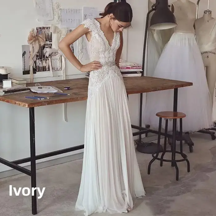 Robe de mariée bohème, robe mariage boho à manches cache