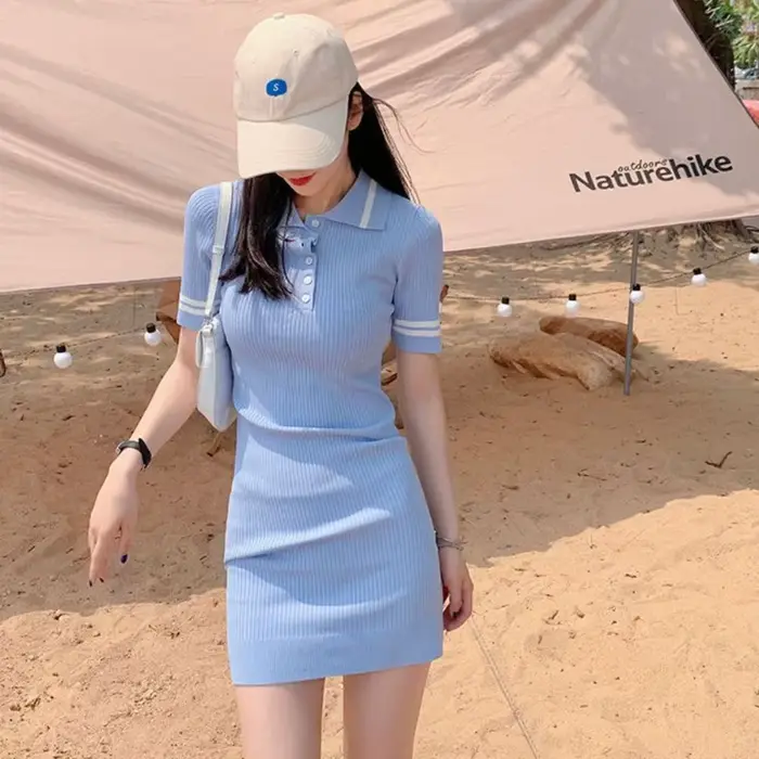 Robes féminines 2025 bleu robe femme vêtements Mini tricoté Kawaii mignon court fée Crochet ample luxe tenues rétro à la mode X