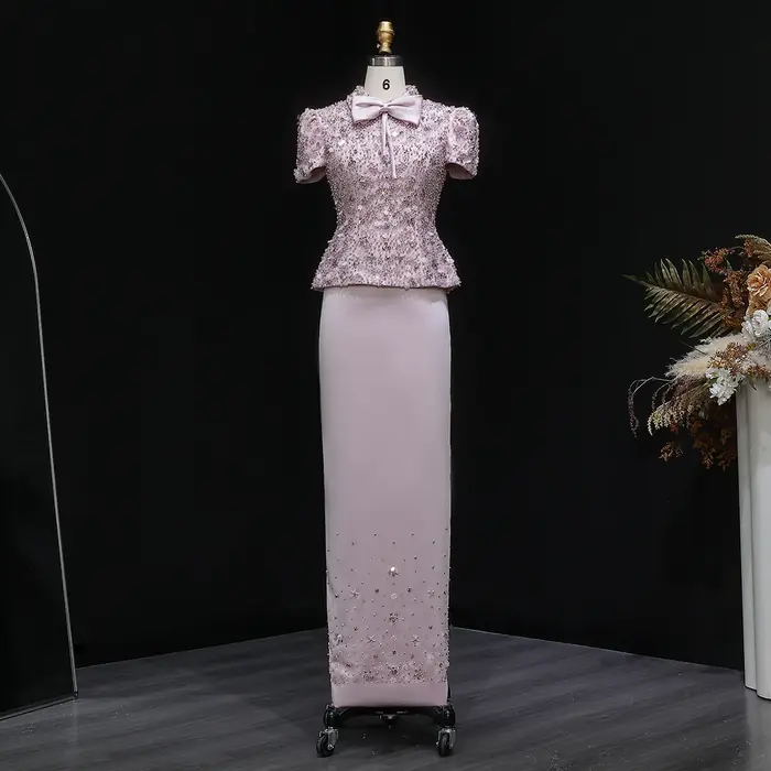 Robe de soirée Sharon Said rose personnalisée avec perles et cristal pour femmes d'exception pour soirées officielles