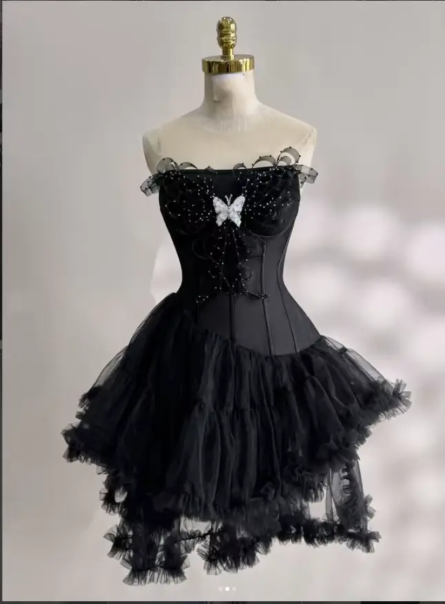 Nouvelle robe de bal courte noire sans manches