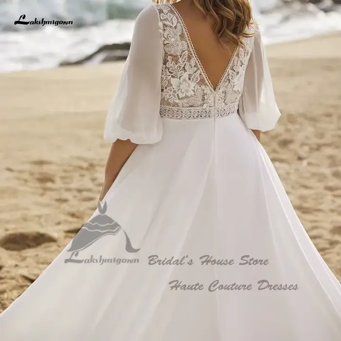 Robe de Mariée Bohème Chic à Manches Bouffantes Élégante à Offrir pour Occasions Spéciales Plage Été 2025