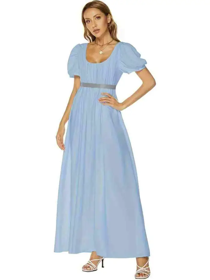 Robe régence pour femmes en polyester avec ceinture en satin et manches princesses pour occasions spéciales