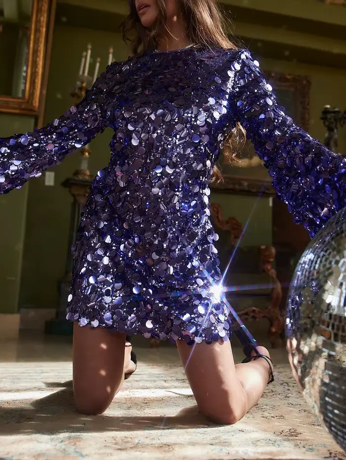 Robe Courte Tendance Argentée à Paillettes pour Femme