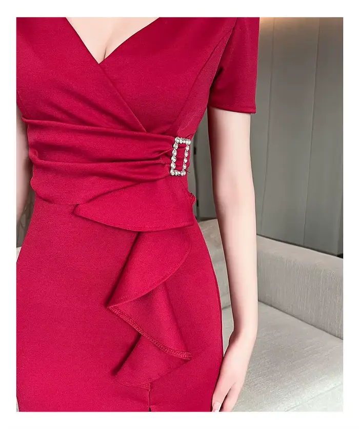 Robe de soirée sexy pour femme en polyester avec décolleté en V pour soirées et occasions spéciales
