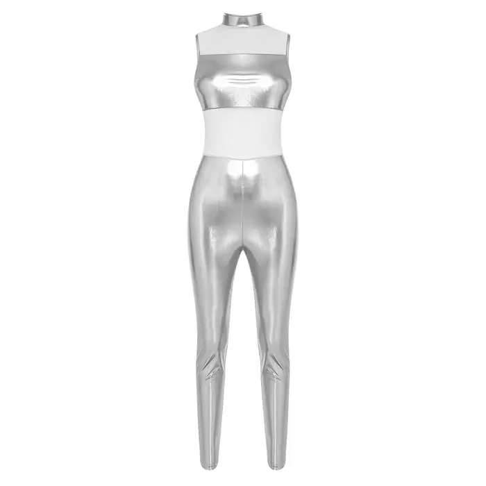 Combinaison moulante métallisée brillante pour femme