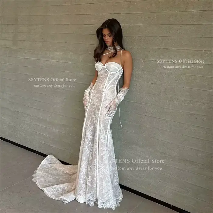 SSYTENS luxe ivoire dentelle robes De mariée chérie sirène ivoire robes De Novia Sexy à lacets dos r