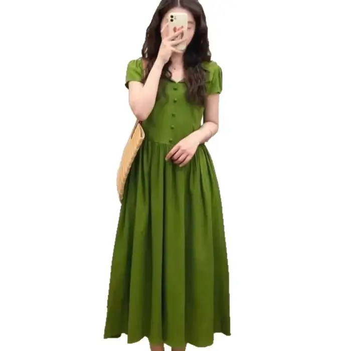 Robe verte style princesse longueur genoux été pour femme occassions spéciales élégante coton polyester