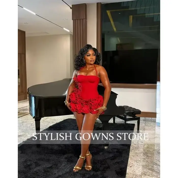 Robes d'anniversaire rouges Baddie noir fille licou cou Mini