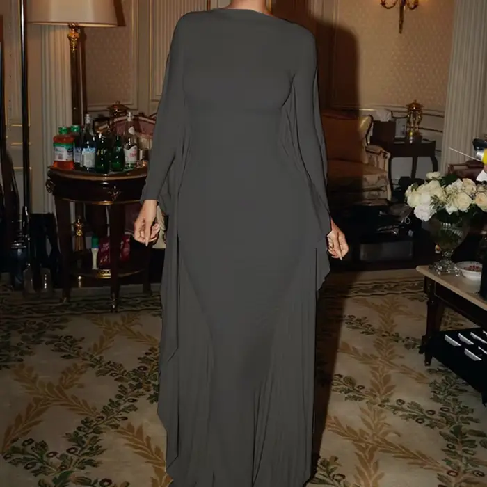 Automne femmes robes mode nouveau manches longues col rond manches chauve-souris vêtements solide Se
