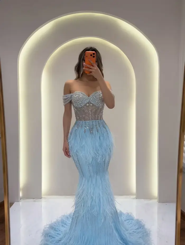 Robes de soirée élégantes bleues sirène personnalisées, robes d'été stylées pour femme en promotion,