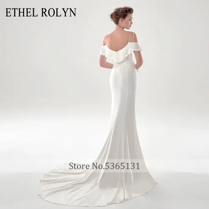 ETHEL ROLYN robe De mariée sirène élégante Satin volants perles bretelles Spaghetti robes