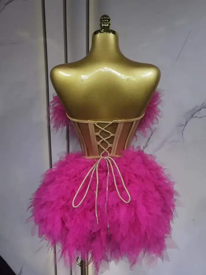 Robe de bal mini 2 pièces pour femmes en rayonne, design bustier sexy, couleur kaki pour scène, boîte de nuit et soirées en discothèque