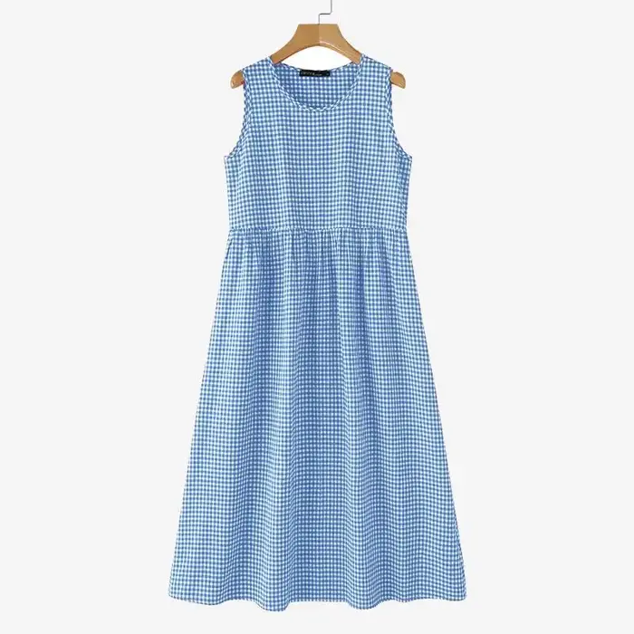 Robe mi-longue à carreaux vintage pour femmes, style bohème, été, polyester et coton, occasions spéciales, famille, vacances, mariage
