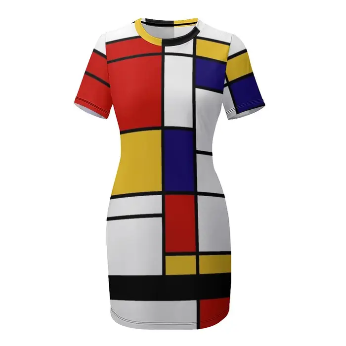 De Stijl-Robe à manches courtes pour femmes