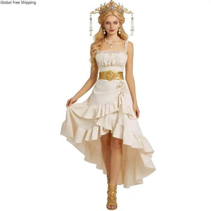 Robe de soirée asymétrique à volants pour femme, style médiéval vintage, idéale pour les fêtes, les bals, le cosplay, Halloween et les spectacles sur scène