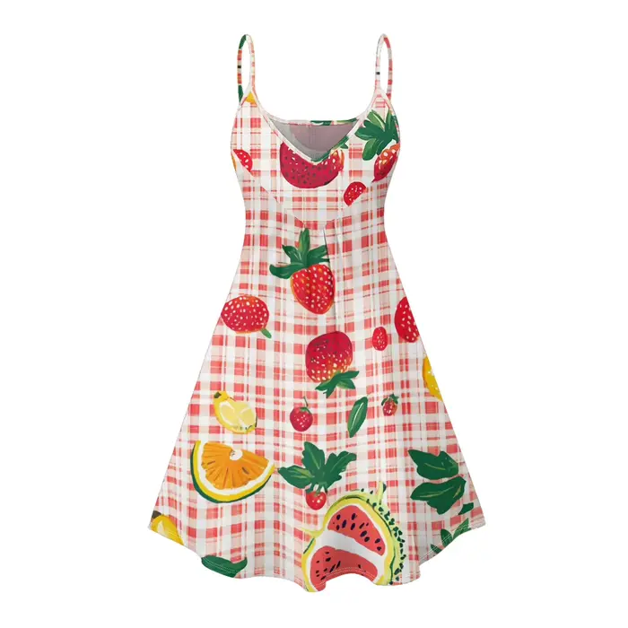 Robe d'été mignonne pour femme, style Kawaii Cottagecore, imprimé fraise, dos nu, pour pique-nique,
