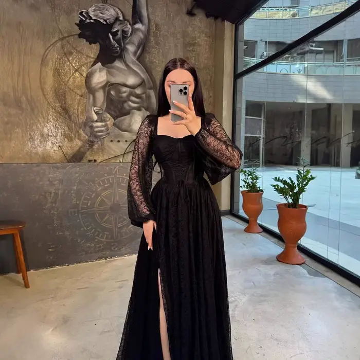 Robe longue élégante à manches longues en dentelle, Nouveau style 2026, pour le marché international