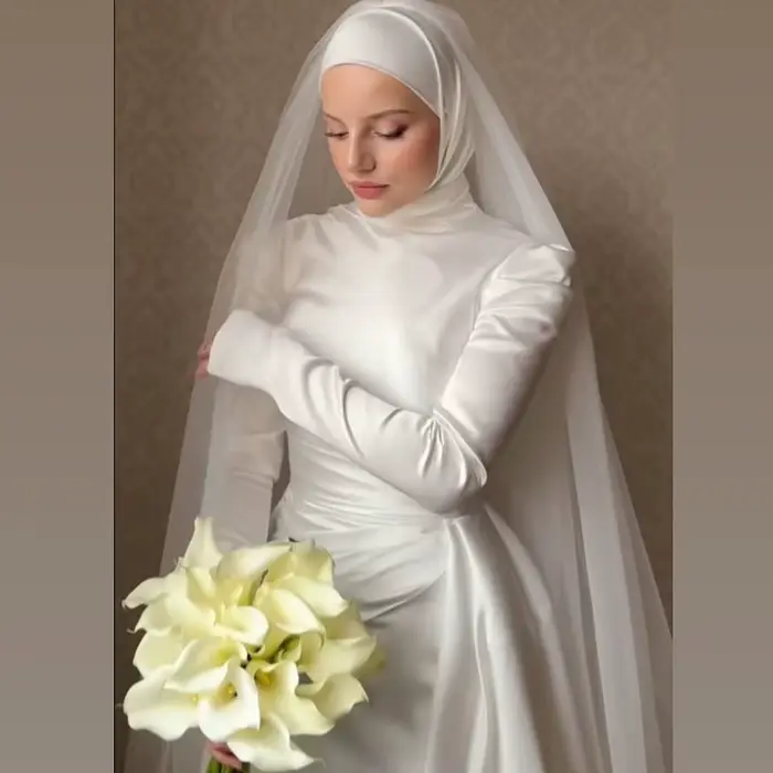 Robes de mariée sirène musulmanes de luxe avec traîne détachable