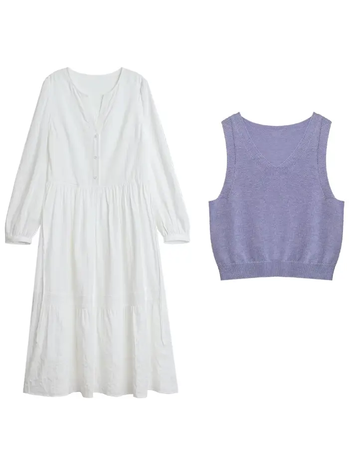 Robe femme CHIC VEN longue décontractée avec gilet tricoté, ensemble deux pièces pour femme, style européen chic, occassions bureau et spéciales