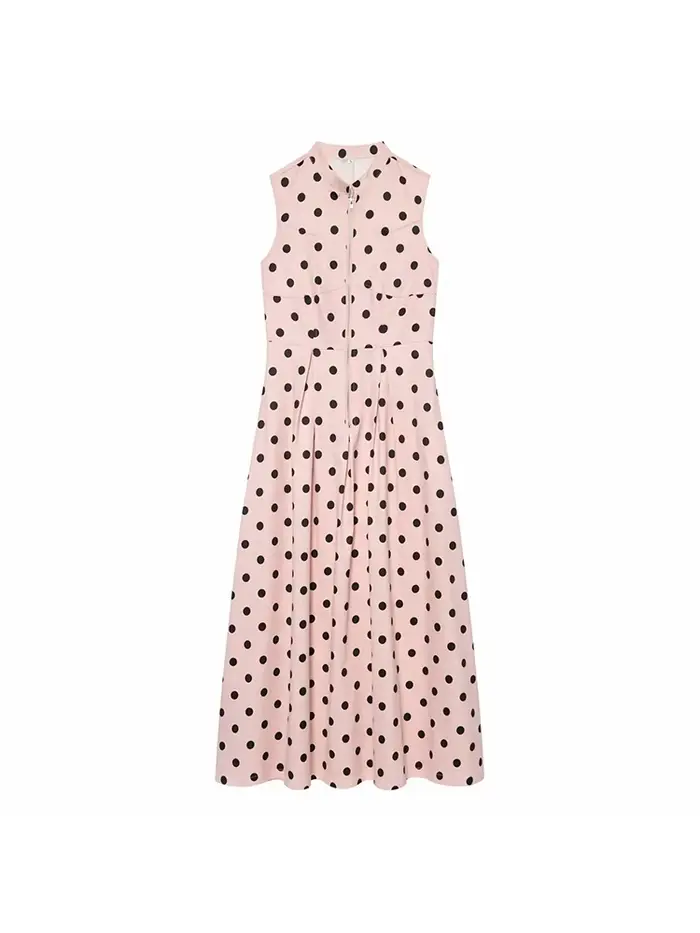 Robe élégante à pois avec fermeture éclair pour femmes
