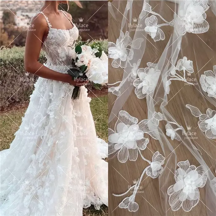 Robe de mariée en maille brodée 3D, robe en dentelle, tissu doux, nouvelle mode unique, vente par 1 