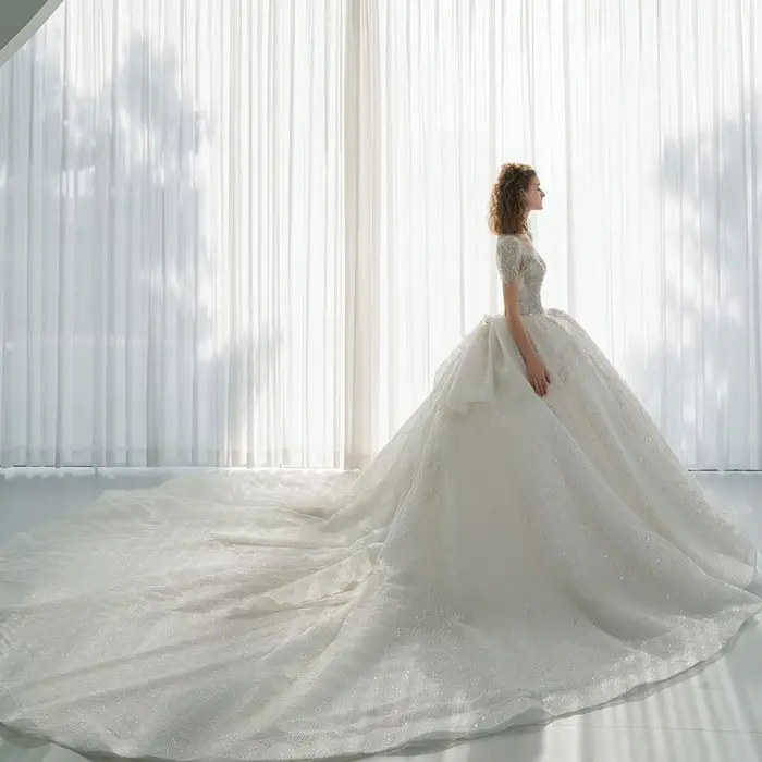 Robe de Mariée à Lacets, Grande Taille, Manches Courtes, Personnalisée, de Haute Qualité, Robes de Princesse, Bal, Nouvelle Collection