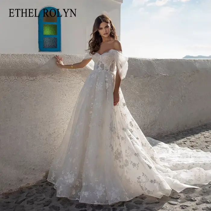ETHEL ROLYN BOHO robes De mariée pour les femmes chérie Appliques détachable épaules nues froncé rob