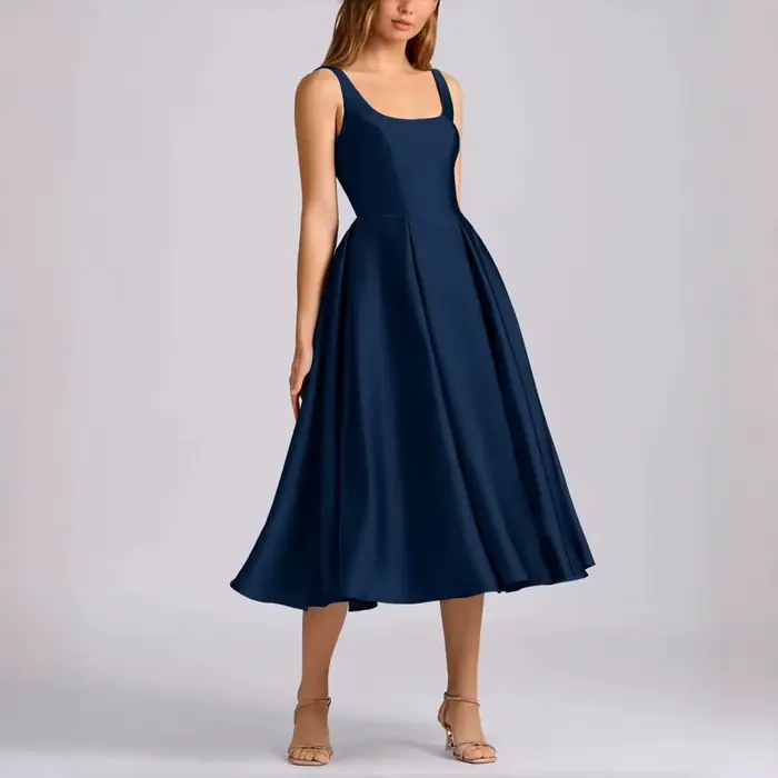 Robe longue d'été unie pour femme, sans manches, taille haute, col carré, style décontracté, idéale 