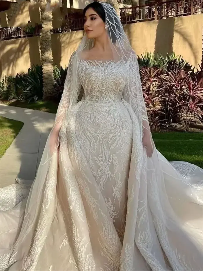 Nymphe personnalisé 2025 robe De mariée à manches longues perlée sirène robes
