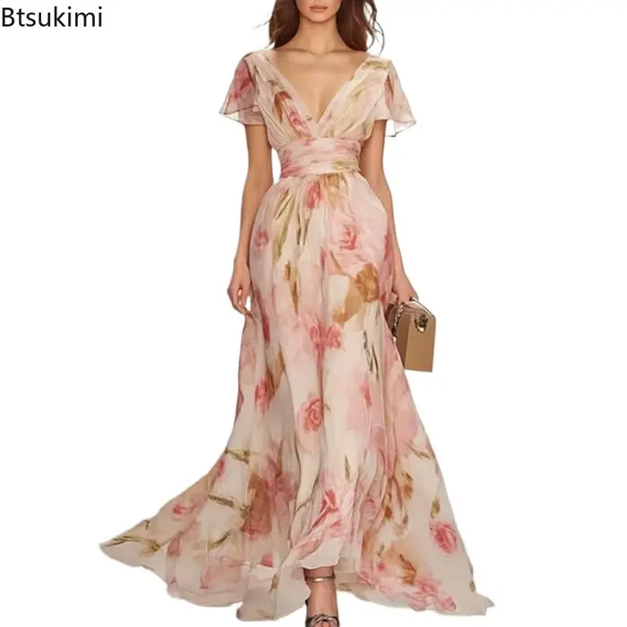 Robes maxi élégantes à imprimé floral de style bohème pour femmes