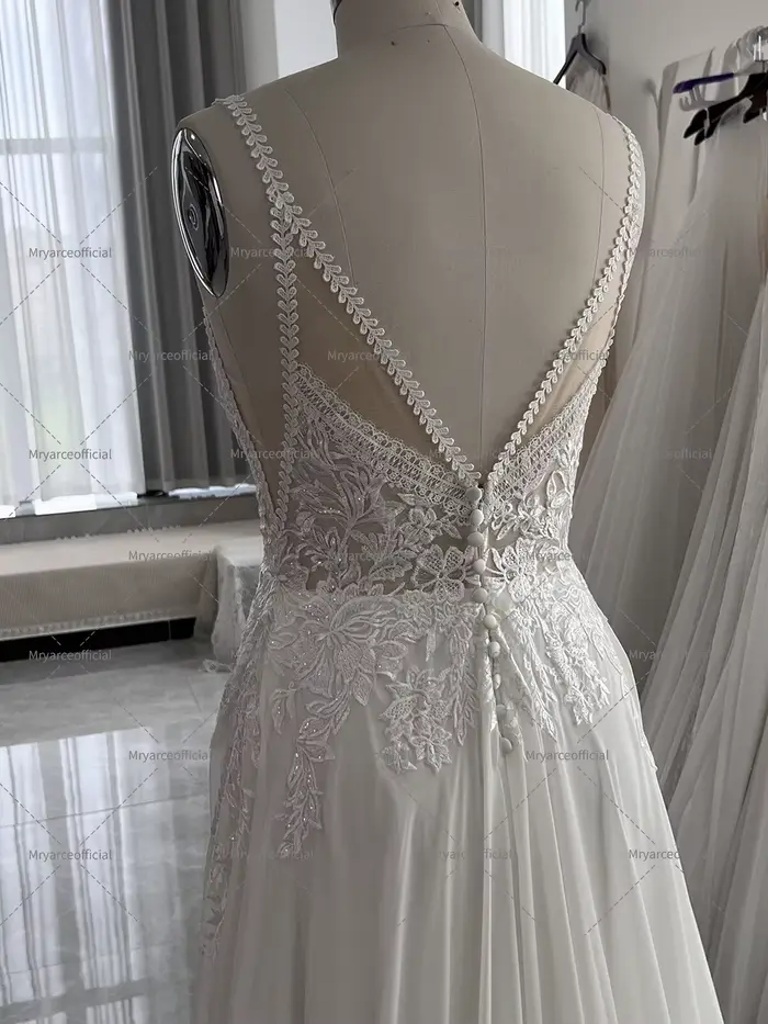 Mryarce mousseline de soie une ligne paillettes dentelle bretelles Spaghetti fluide robe de mariée robes