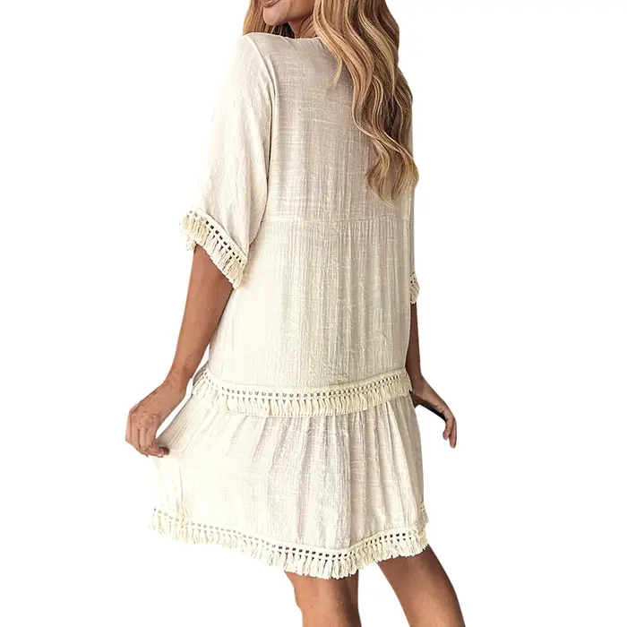 Robe bohème brodée à col en V pour femmes