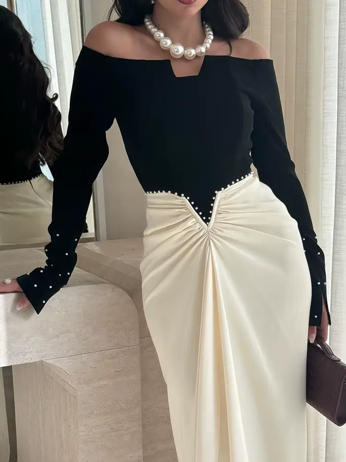 Robes longues de soirée luxueuses VGH couleur noire pour femmes