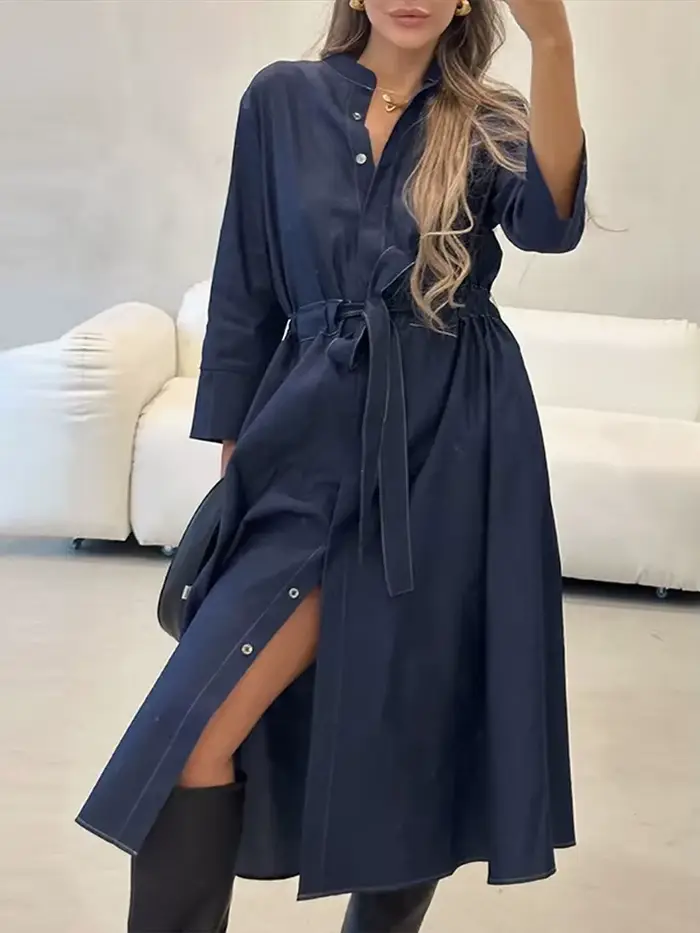 Robe Longue Femme Automne Nouvelle Robe Décontractée Élégante Ajustée et Évasée Col Carré Polyester Coton Silhouette Chic Occasions Spéciales