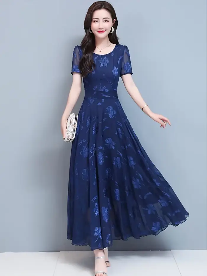 Robe Longue en Mousseline de Soie pour Femme
