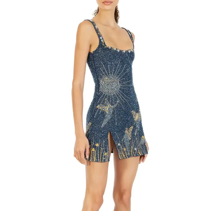 Sexy robe de soirée à paillettes femmes licou côté fendu mince hanche paquet a-ligne Robes courtes femme 2025 été