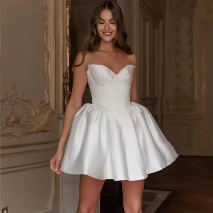 Robes De mariée courtes douces, col en cœur, Mini longueur, laçage au dos, robes De fête De mariage 