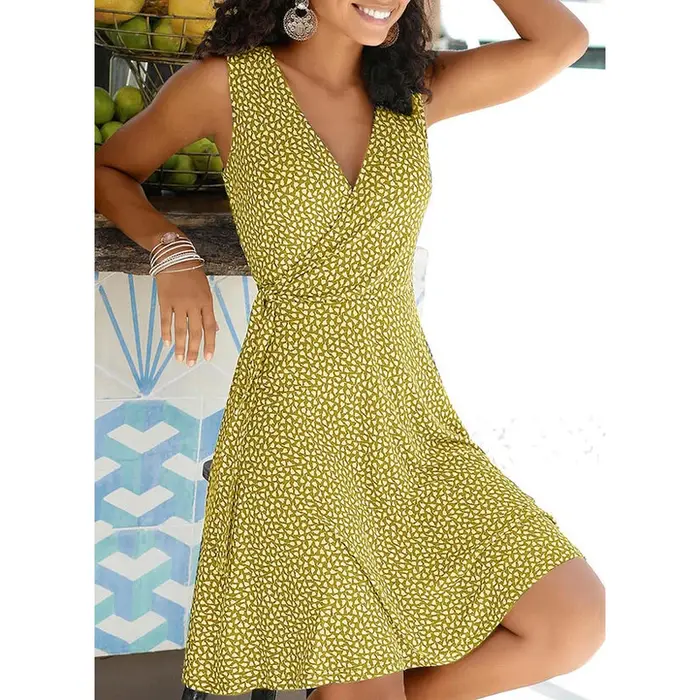 Nouvelle robe décontractée à pois femmes col en V fibrage
