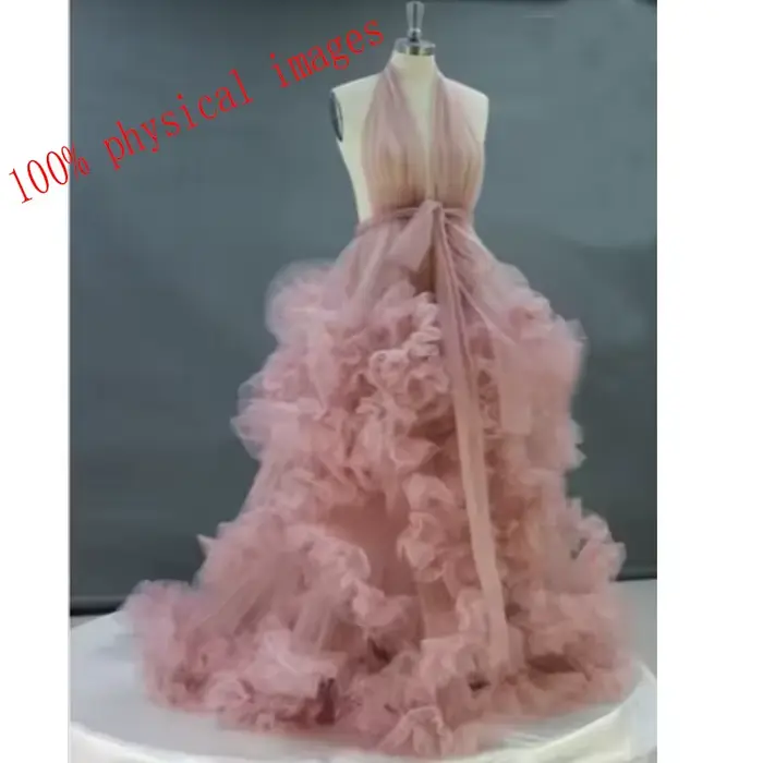 Robe de mariée de maternité - Chemise de nuit longue sexy en tulle à volants pour séance photo de grossesse