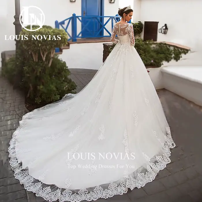 LOUIS NOVIAS robe De mariée pour femmes avec veste Sexy à manches longues Appliques longue queue bouton dentelle