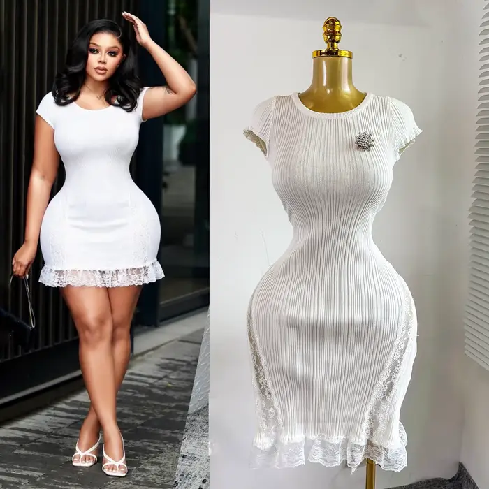 Robe Courte Femme Sexy Y2K Streetwear Col Rond Manches Courtes Moulante Élégante Tricotée Soirée Travail 2026