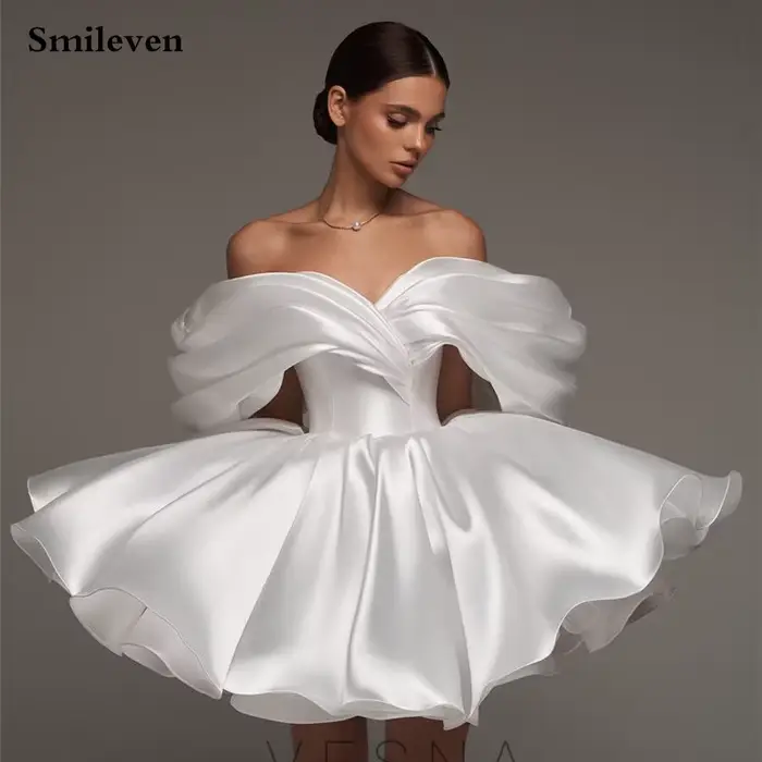 Smileven-Robe de Mariée Courte en Satin Doux, Ligne A, Décolmétrage en Cœur, Personnalisée